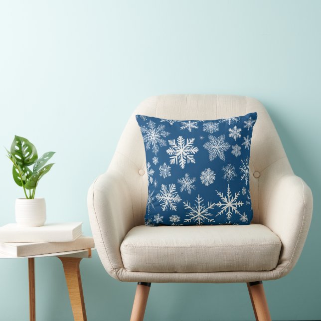 Blue Snowflakes Winter Throw Pillow (Chair)
