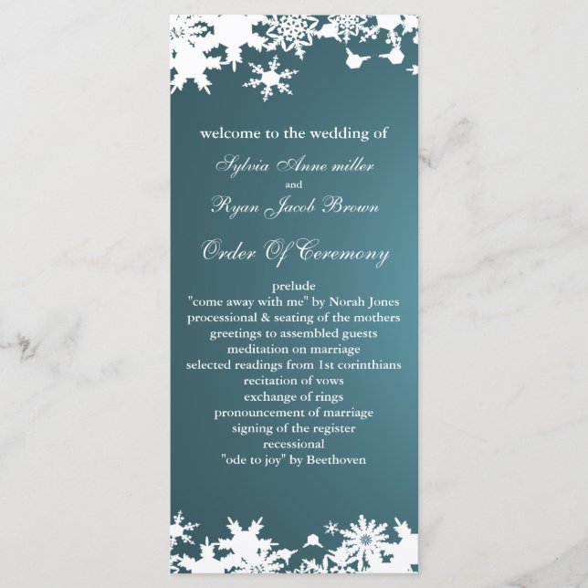 blue snowflakes winter wedding program (Front)