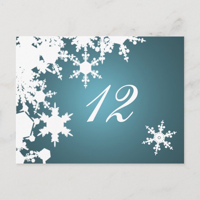 blue snowflakes winter wedding table seating card (Front)
