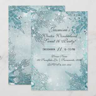 Blue Snowflakes Winter Wonderland Holiday Party Invitation