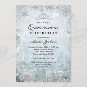 Blue Snowflakes Winter Wonderland Quinceanera Invitation