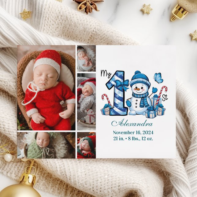 Blue Snowman 5 Photo  First Christmas Holiday Card (Creator Uploaded)