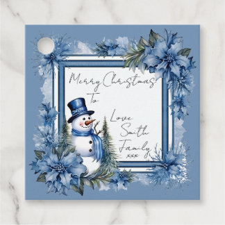 Blue Snowman And Floral Christmas Gift Tags