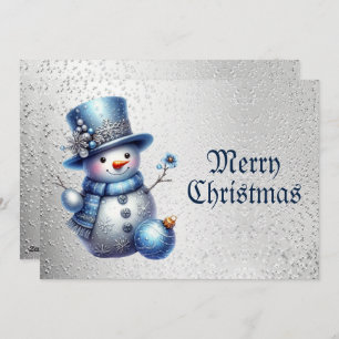Blue Snowman Christmas Elegant Winter Holiday Card