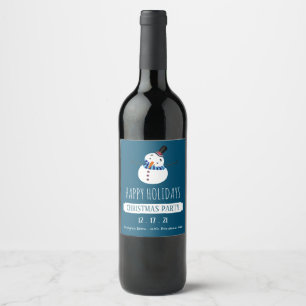 Blue Snowman, Christmas Party Wine Label