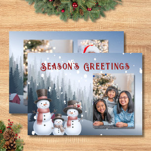 Blue Snowman Family Winter Photo Holiday Card