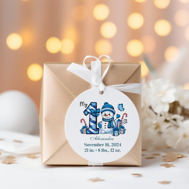 Blue Snowman  First Christmas Classic Round Sticker (Creator Uploaded)