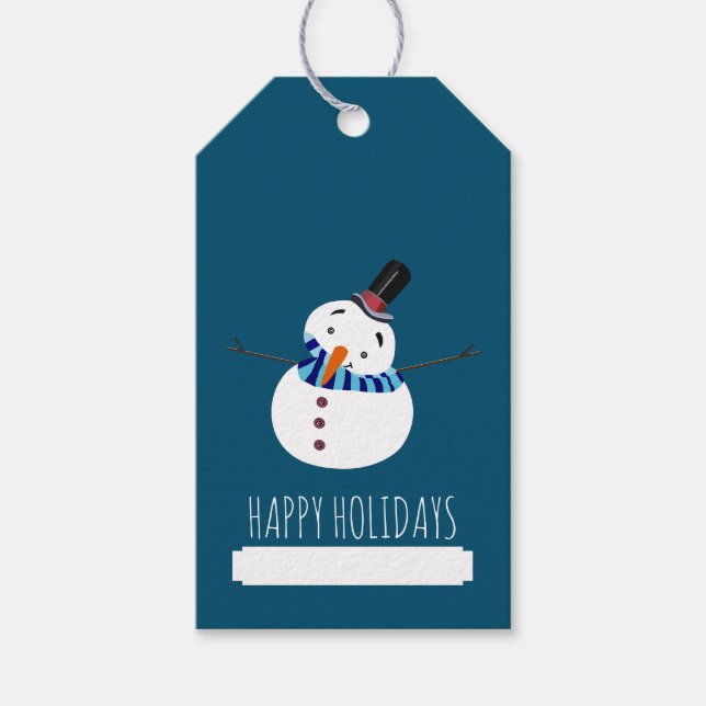 Blue Snowman, Happy Holidays Gift Tags (Front)
