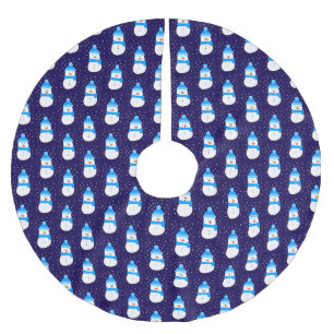 Blue Snowman in Flurry Brushed Polyester Tree Skirt