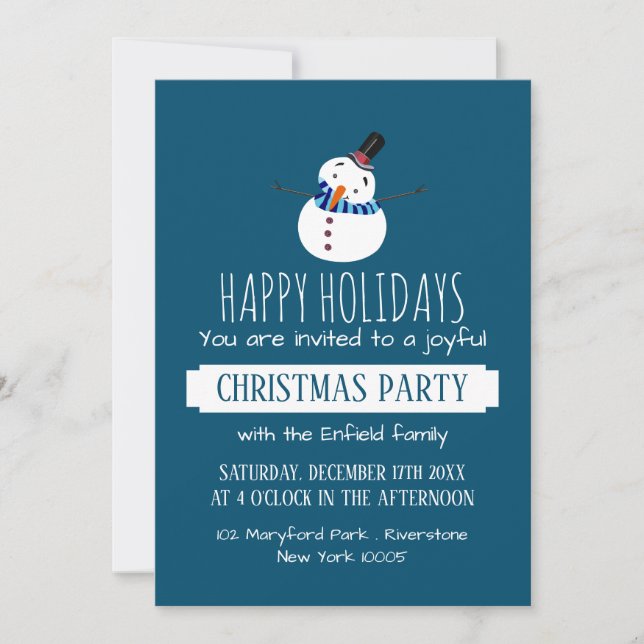 Blue Snowman, Invitation à la fête de Noël (Devant)
