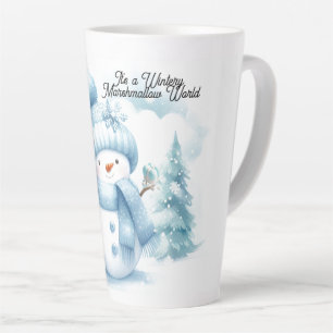 Blue Snowman Marshmallow World  Latte Mug