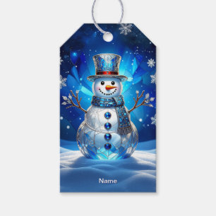 Blue Snowman Snowflakes Holiday Gift Tag