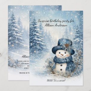 Blue Snowman Surprise Birthday Party   Invitation