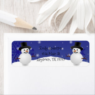 Blue Snowman Winter Scene Adresse de retour Label