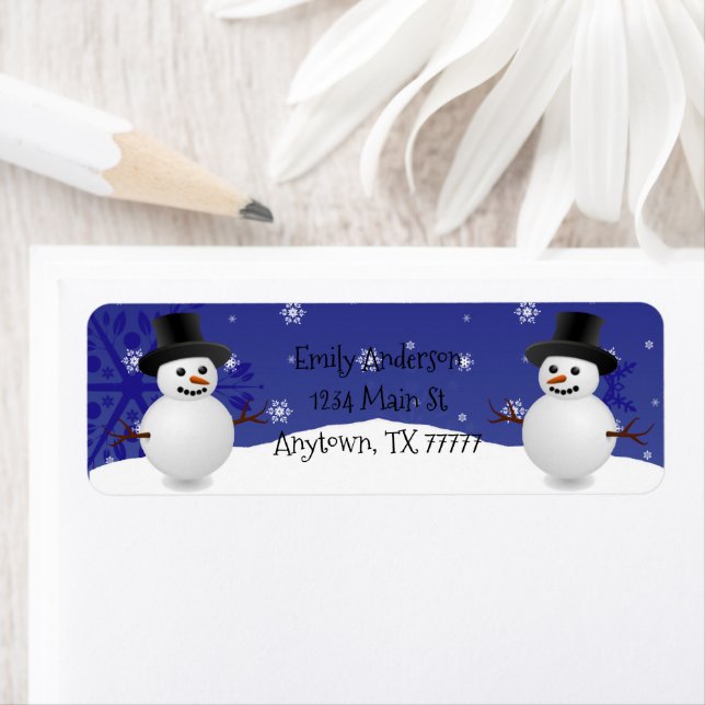 Blue Snowman Winter Scene Adresse de retour Label (En situation)