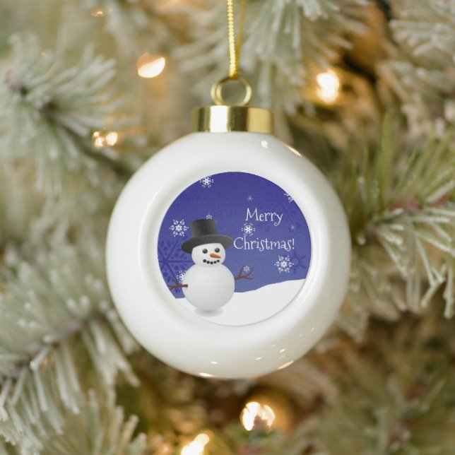 Blue Snowman Winter Scene Framed Ornament (Tree)