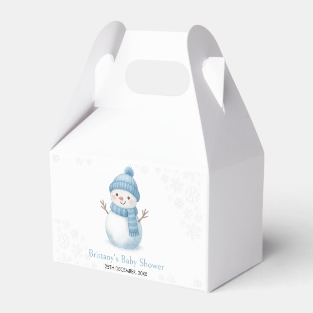  Blue Snowmen Boy Baby Shower Favor Box (Front Side)