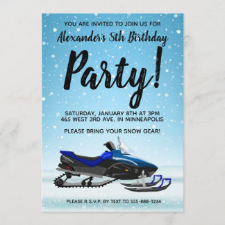 Blue Snowmobile Winter Birthday Party Invitation