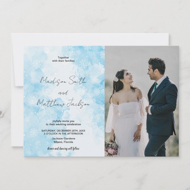 Blue Snows Cloud Wedding Invitations w photo (Front)