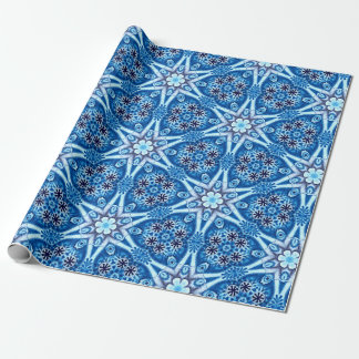Blue snowy floral pattern wrapping paper