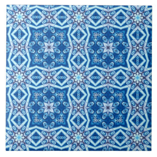 Blue snowy floral square tile pattern