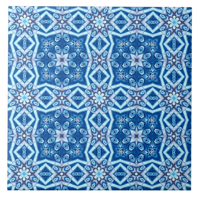 Blue snowy floral square tile pattern (Front)