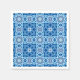 Blue snowy floral square tile pattern napkin