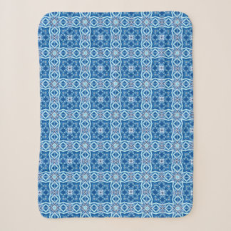 Blue snowy floral square tile pattern sherpa blanket