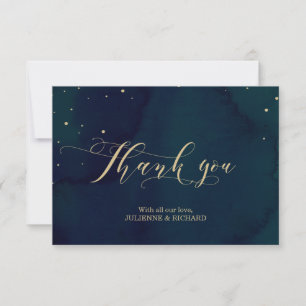 Blue Snowy Night Winter Wedding Thank you Card
