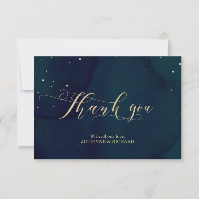 Blue Snowy Night Winter Wedding Thank you Card (Front)