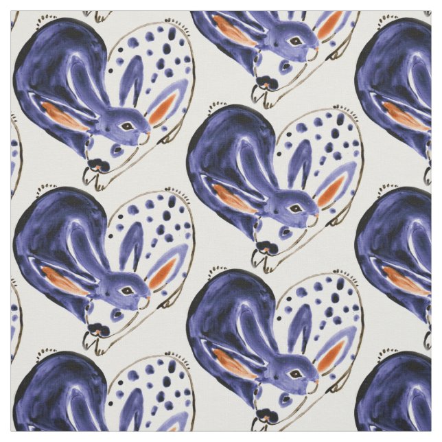 Blue Snuggle Bunny Love Rabbit Heart Design Cute Fabric (Swatch)