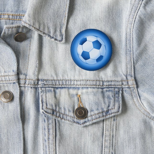 Blue Soccer Ball 2 Inch Round Button (In Situ)