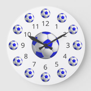 Blue Soccer Ball Atom Clock with Numbers