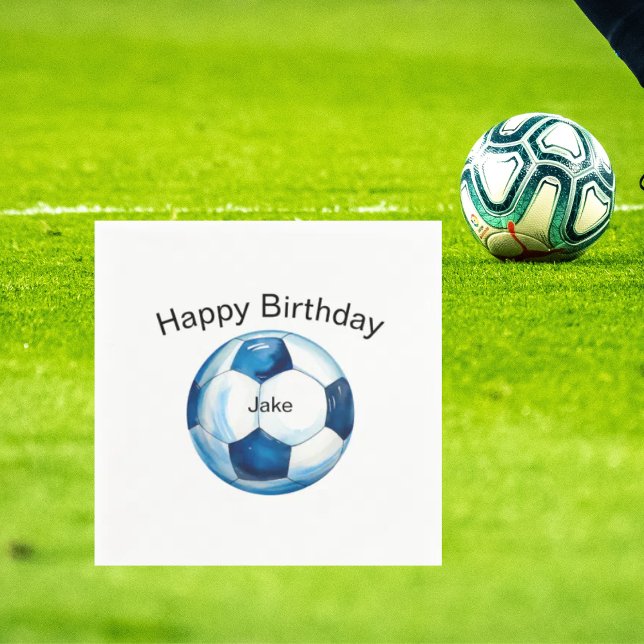 Blue Soccer Ball Custom Birthday Party Napkin (Creator Uploaded)