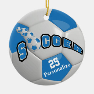 Blue Soccer Ball   Personalize Ceramic Ornament