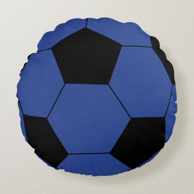Blue Soccer Ball Round Throw Pillow (Front)