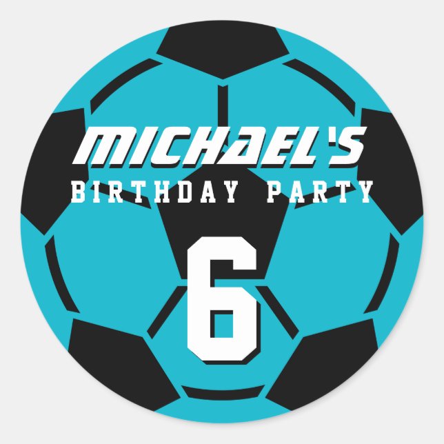 Blue Soccer Ball Sports Birthday Party Stickers (Front)