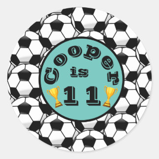Blue soccer birthday classic round sticker