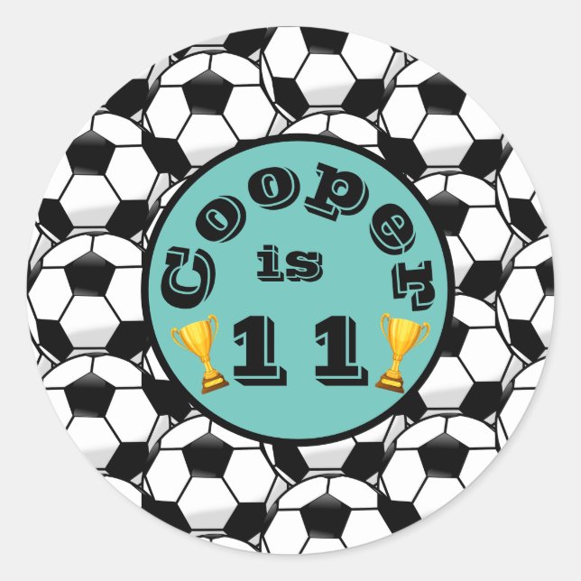 Blue soccer birthday  classic round sticker (Front)