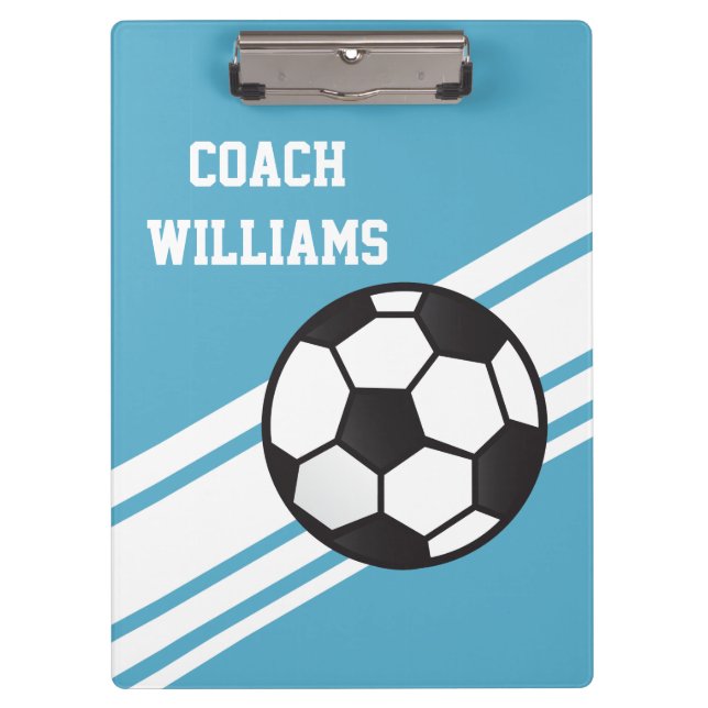 Blue Soccer Coach Personalized Clipboard (Front)