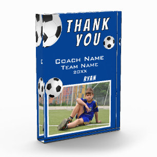 Blue Soccer Football Ball Sports Coach Thank you Photo Block