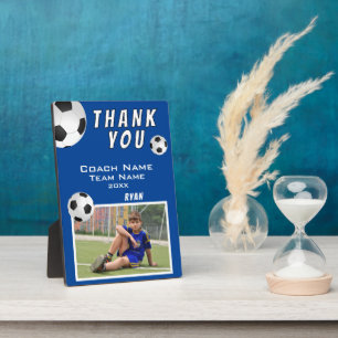 Blue Soccer Football Ball Sports Coach Thank you Plaque
