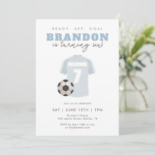 Blue Soccer Jersey Boys 7th Birthday Party Sports Invitation