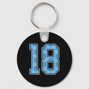 Blue Soccer Pattern Number 18 Jersey Player Unifor Keychain
