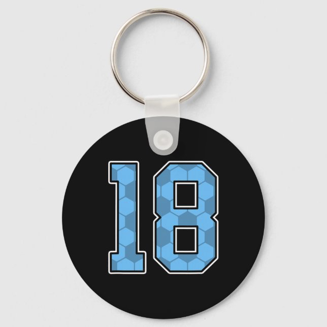 Blue Soccer Pattern Number 18 Jersey Player Unifor Keychain (Front)