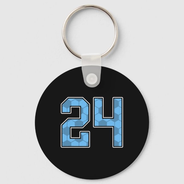Blue Soccer Pattern Number 24 Jersey Player Unifor Keychain (Front)