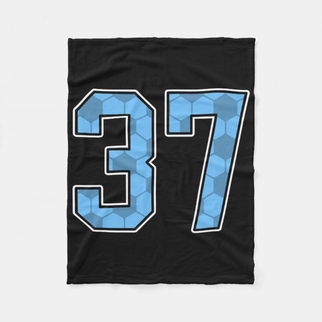 Blue Soccer Pattern Number 37 Jersey Player Unifor Fleece Blanket (Front)