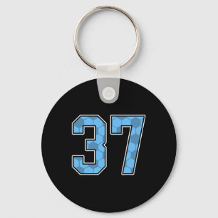Blue Soccer Pattern Number 37 Jersey Player Unifor Keychain
