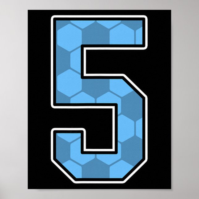 Blue Soccer Pattern Number 5 Jersey Player Uniform Poster (Front)