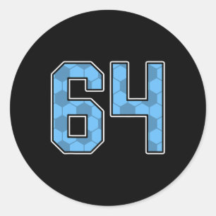 Blue Soccer Pattern Number 64 Jersey Player Unifor Classic Round Sticker